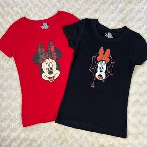 Disney Minnie Mouse T Shirt Bundle Christmas Halloween Size XS 3/4 Red Black